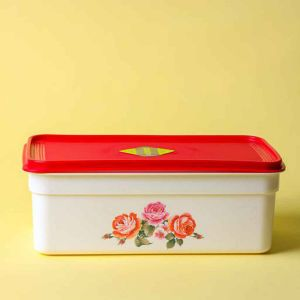 Royalford Rectangular Storage Bowl - Plastic - White & Red - 25 LITER