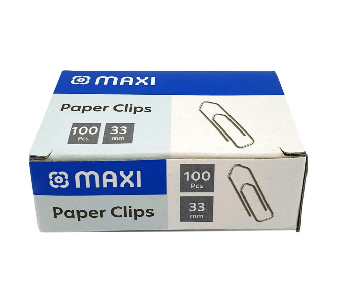 Maxi Metal Paper Clips, 33mm, 100 pcs, Silver, PC33