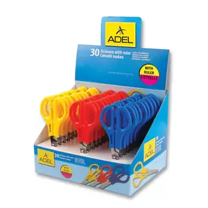 Adel School Scissors with Ruler Blade, Pack of 30 Pcs, Assorted Colors - ALSE4012145800