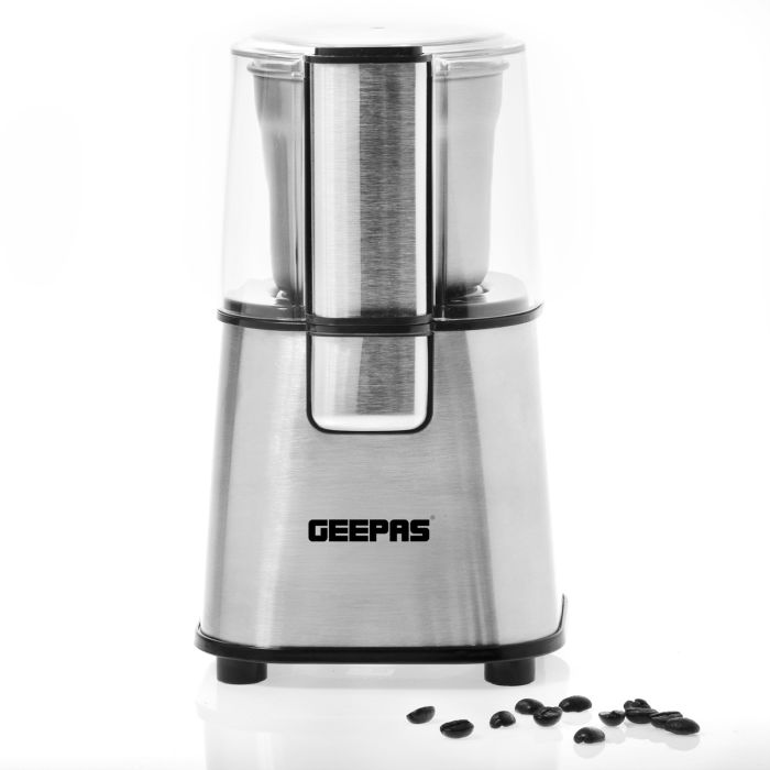 Geepas GCG41011UK 220W Electric Coffee Grinder | Stainless Steel Blade For Coffee Beans, Spices & Nuts | Transparent Lid, 60g Capacity & Cord-Storage Function - 2 Year Warranty