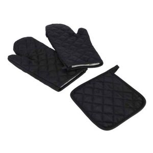 Royalford Kitchen Gloves With Pot Holder - Polyester - Black