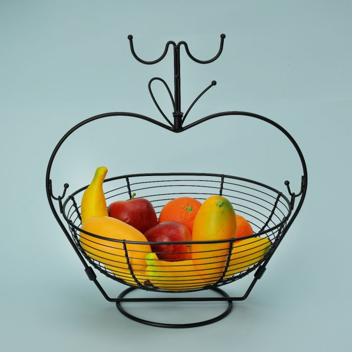 Fruit Basket, Large Fruit Basket With Hanger, RF11131 | Removable Bowl L Ideal For Fruit And Vegetables | Metal Wire Countertop Fruit Holder | Black Modern Home Storage Decor Stand