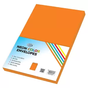 FIS Color Envelopes, Peel & Seal, Neon Orange Colors, Pack of 50 Pcs. 9 x 6 inch, 80 GSM - FSEC8032PBOR50