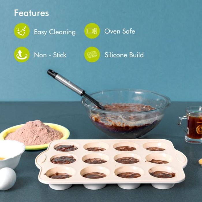Royalford RF9799 Premium Non-Stick Muffin Tray, 12 Cup - Cupcake Tray/Baking Pan - Steel Build Frame, Silicone Mince Pie/Cupcake Tin - Ideal For Cupcakes Muffin Pie Yorkshire Pudding Baking