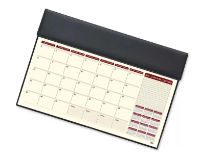 FIS Year Planner 2024 (English/French) Italian PU with Desk Blotter, Black - FSDKPUBEF24BK