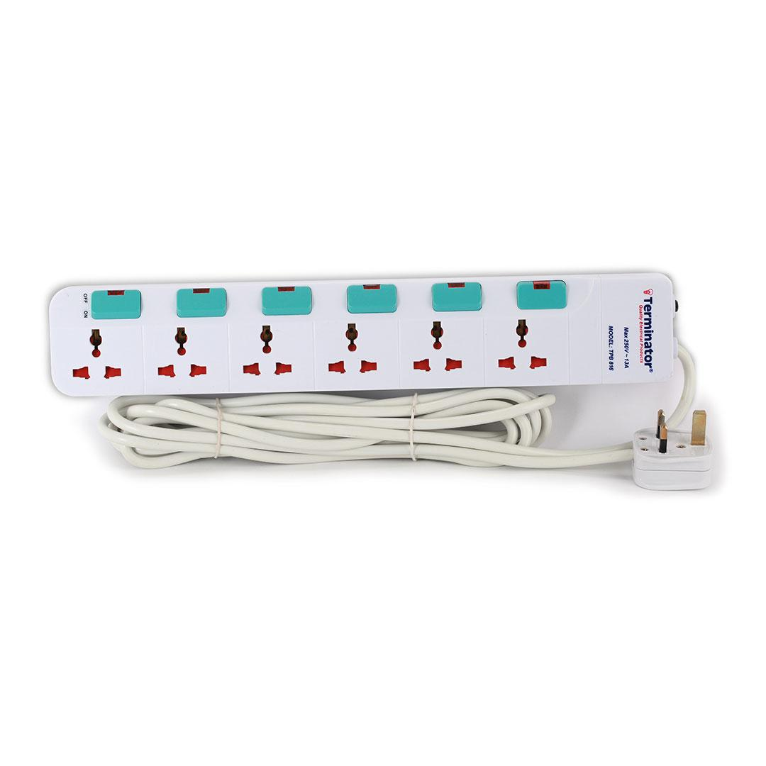 6 Way Universal Power Extension Socket 3M Cable 13A