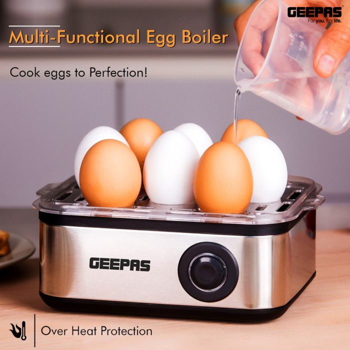 Geepas 500W Premium Electric Egg Boiler For 16 Eggs With Poacher & Omelette Maker Bowl, Can Boil, Poach And Make Omelettes