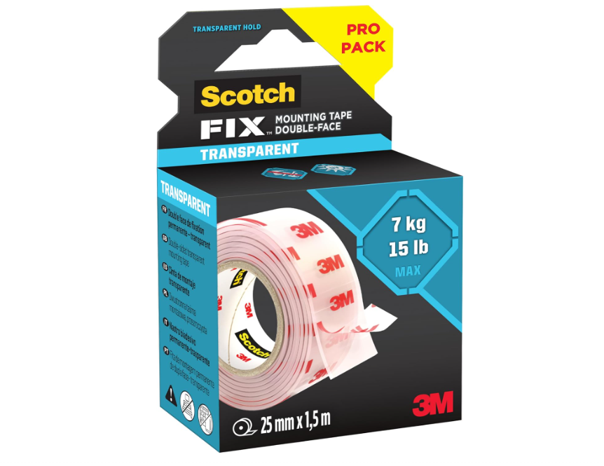 Scotch-Fix Clear Double-Sided Mounting Tape 410H-CLR-EU, 25mmx1.5m, 24 RL/CV