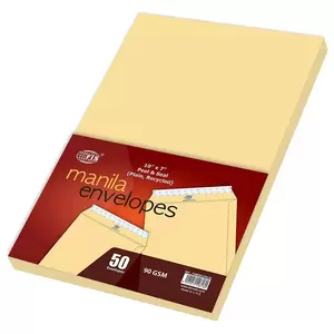 FIS Manila Envelopes Peel & Seal, Recycled, Pack of 50 Pcs. 10 x 7 Inch, 90 GSM - FSME9033PRC50