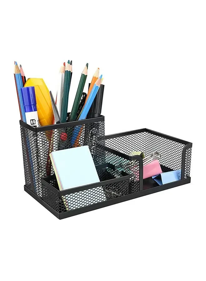Partner 3-Compartment Metal Mesh Desk Organizer Black