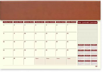 FIS Year Planner 2024 (English/French) with PVC Desk Blotter and Italian PU Flap, Brown - FSDKPEF24BR