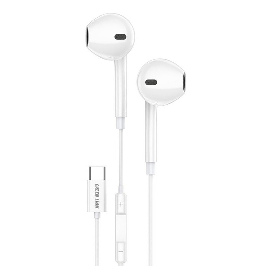 Green Stereo Earphones with Type-C Connector - White
