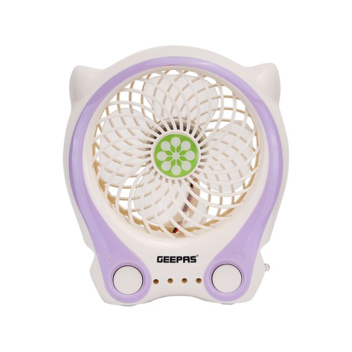 Geepas Rechargeable Mini Fan 18650 MAh - Personal Desk Fan With Hi-Power SMD LED Light - Electric USB Fan For Office, Home & Travel Use (3 Speed) - Wireless Working - 2 Year Warranty