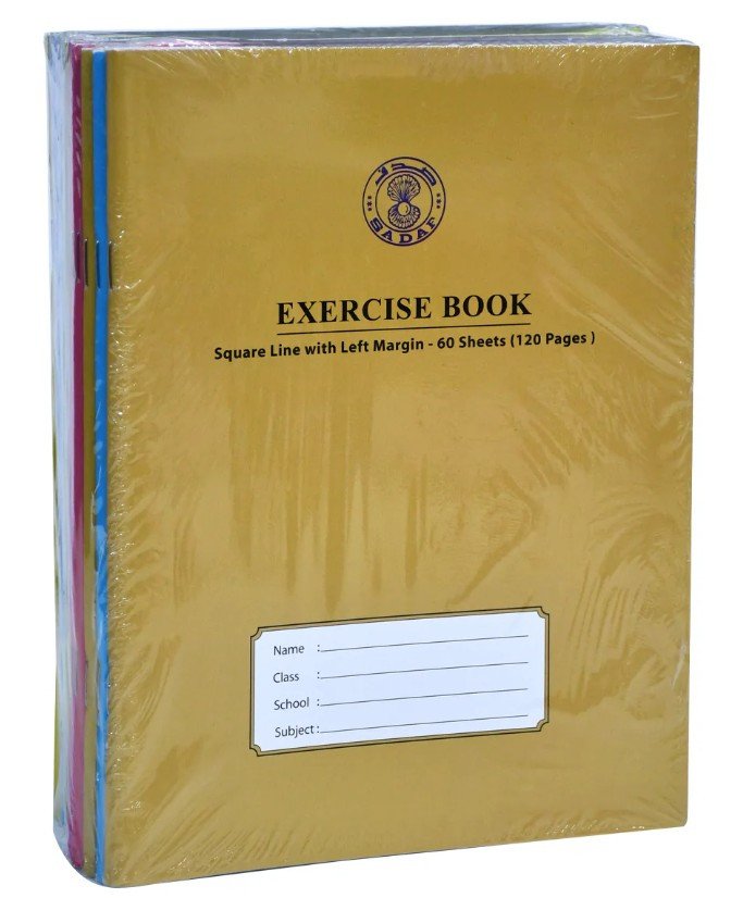 Sadaf A5 Exercise Book Square Line With Left Margin, 60 Sheets ( 120 Pages ) - Pack of 6