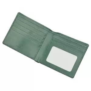 FIS Italian PU Bifold Design Wallets Polyurethane For Men, ID Card Window, 6 Card Slots, 2 Sideways Pockets, Divided Bill Compartments, Green Colour, Closed Size 100 x 105 mm - FSPQGRD4