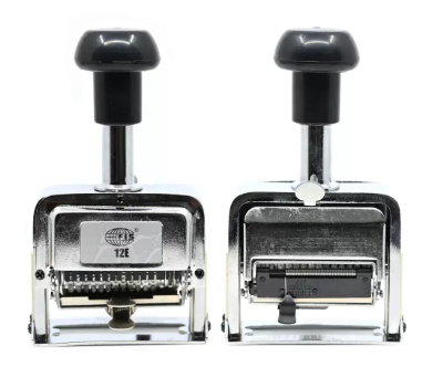 FIS Heavy Duty Numbering Machine 12-Digits with Ink Bottle and 2 dry pads, Automatic, English Chrome color -FSNM12E