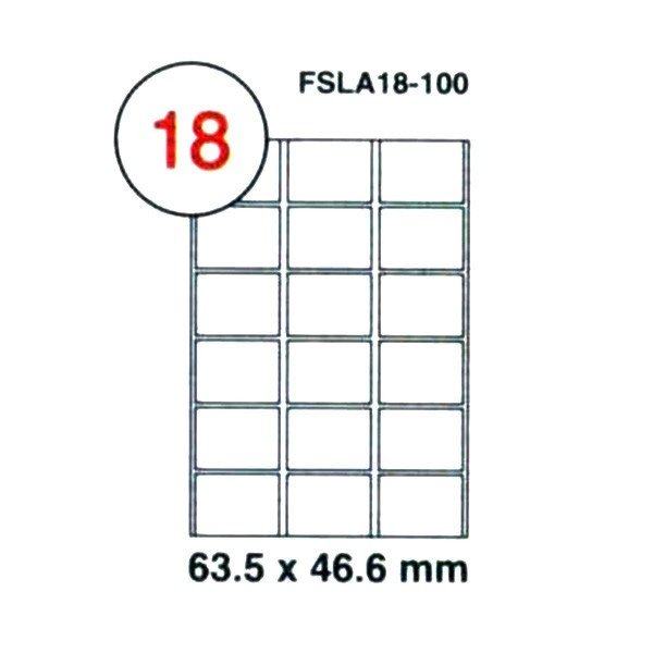 FIS Multipurpose Laser Labels, Colour White, Size 63.5X46.6MM, (18 Sticker x 100 Sheet) A4 Size, E.U. Origin Material - FSLA18-100