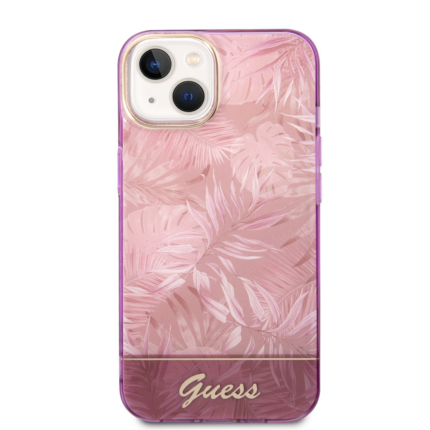 Guess PC/TPU IML Case With Double Layer Electroplated Camera Outline & Toile De Jouy For iPhone 14 Plus - Pink