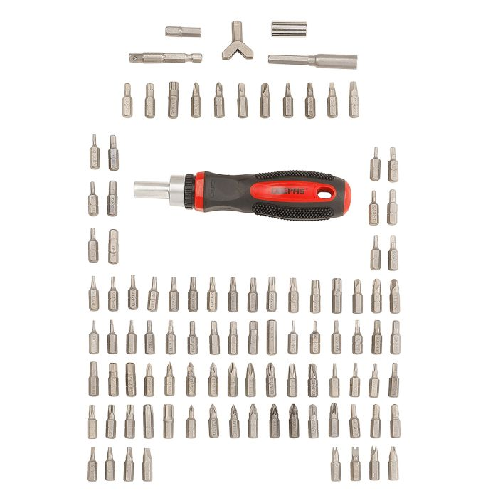 Geepas GT7651 101 Pcs Ratchet & Bits Set - A Reversible Screwdriver With A Set Of End Caps And Bits - Made Of High-Quality Steel