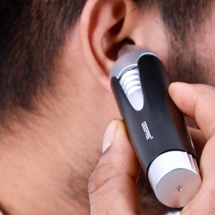 Geepas Ear And Nose Hair Trimmer Clipper - Professional 2 In 1 Portable Eyebrow & Facial Hair Trimmer For Men With Cleaning Brush - Electric Nostril Nasal Hair Painless Clipper - 2 Year Warranty