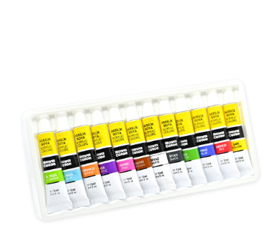Nova Color Acrylic Paint 12Ml, Set Of 12 Colors (Blue,Green,Yellow,Red,Brown,Light Green,Light Blue,Purple, Orange,Black, Pink And White) -KRPBNC-2004