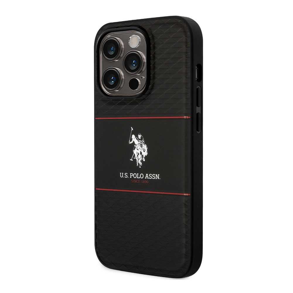 U.S.Polo Assn. PU HS Pattern DH Stripe Hard Case for iPhone 14 Pro Max (6.7") - Black