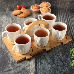 Royalford Tea Set With Stand & Coaster - Porcelain - White