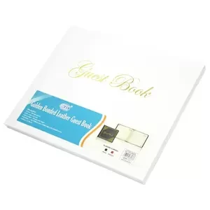 FIS Golden Guest Book, Bonded Leather Cover, Ivory Paper, 64 Sheets, 100 gsm, 1 Side Padded Cover, With Gift Box & Gilding With Round Corners, Black Color, 260 x 215 mm Size - FSCLGBBOBK