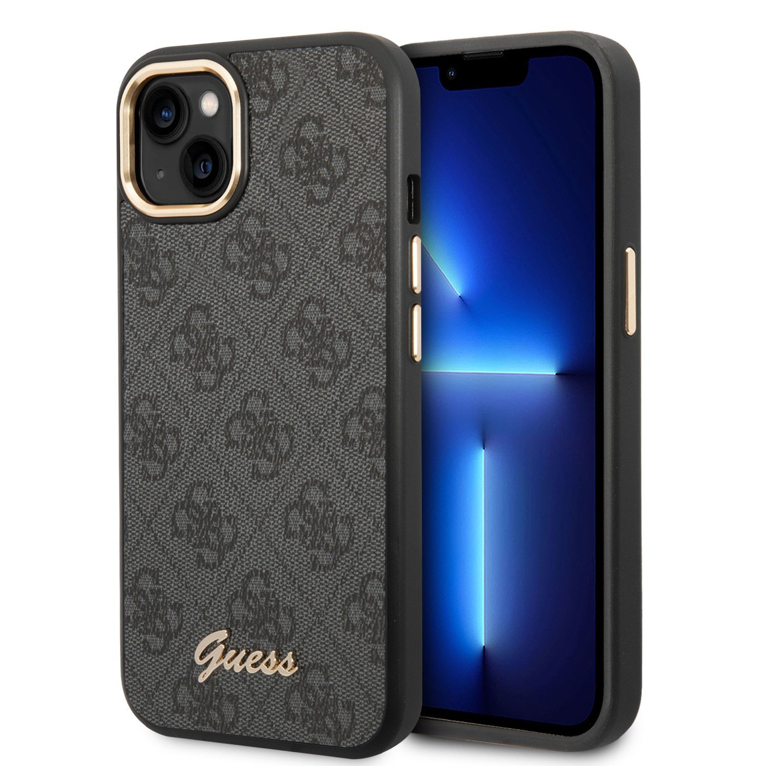Guess PC/TPU 4G PU Case With Metal Camera Outline & Buttons For iPhone 14 - Black
