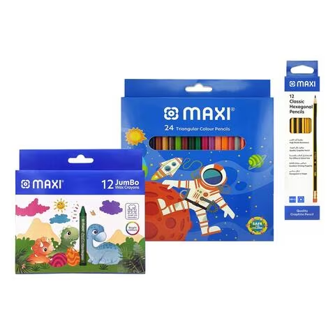 Maxi 12 Classic Hexagonal Pencils With 24 Triangular Colour Pencils And 12 Jumbo Wax Crayons