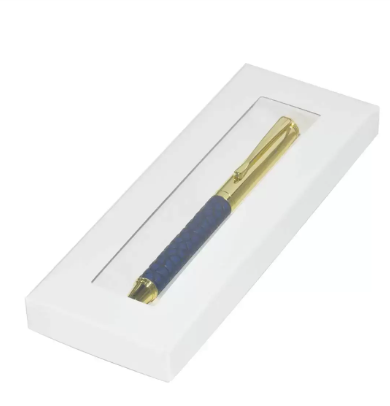 FIS Gold Pens with Embossed Italian PU Wrapper and Gift Box, Blue Colour - FSPNGPUBLD4