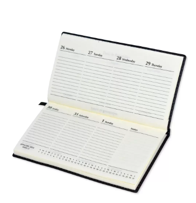 FIS 2023 Slim Diary Italian PU Round Corner (English) Sewn Cover Black - FSDI58E23BK