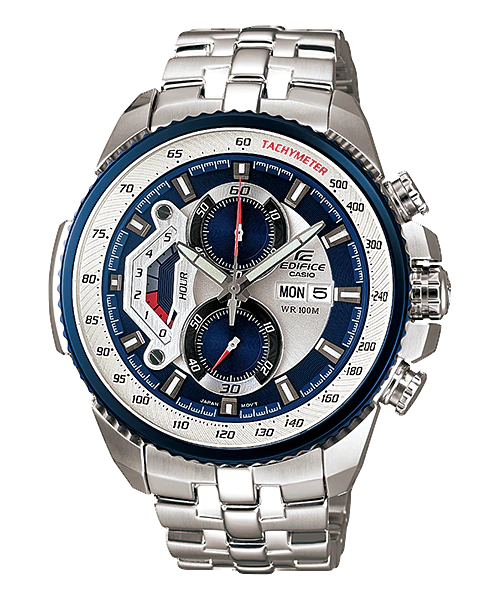 Casio Edifice EF-558D-2AVUDF Analog Watch for Men With Stainless Steel Band, Water Resistant and Chronograph, Silver-blue