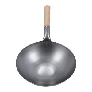 Royalford Iron Wok Pan With Wooden Handle - Iron - Silver - 30 CM