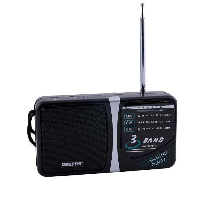 Geepas GR6821 Radio With 3 Band - AM/SW/TV/FM Bands| Big Speaker, Standard Earphone Included, Large Knob| Ideal For Indoor & Outdoor Use | 2 Years Warranty