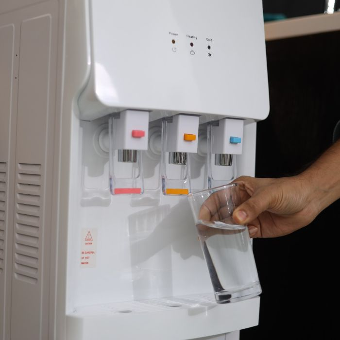 Geepas Water Dispenser - Hot & Cold Water Dispenser - Stainless Steel Tank, Compressor Cooling System, Child Lock - 3 Tap - 2 In 1 Water Dispenser - 1L Hot And 2.8L Cold Water Capacity