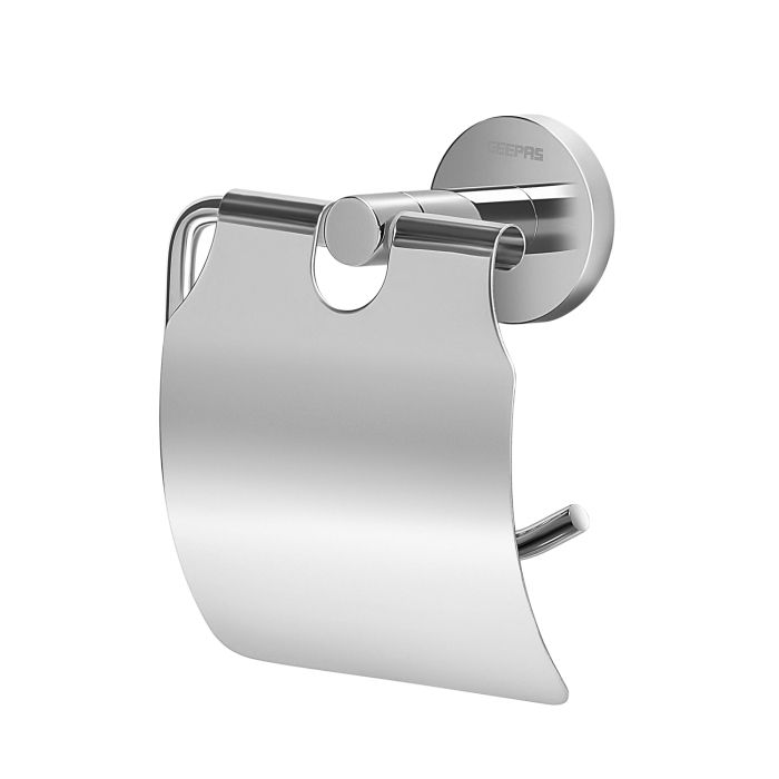Geepas GSW61042 Toilet Paper Holder, Contemporary And Chrome Polished Wall Mounted Toilet Roll Holder Made Of Stainless Steel, Easy To Install Unique Design