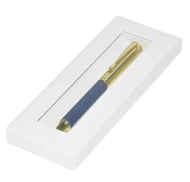 FIS Gold Pens with Embossed Italian PU Wrapper and Gift Box, Blue Colour - FSPNGPUBLD5
