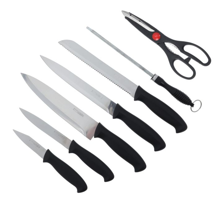 8pcs Kitchen Knives Set With Wooden Block, RF10229 | Multipurpose Scissor, Knife Sharpener | All-In-1 Kitchen Set For Chopping, Slicing, Mincing And Dicing