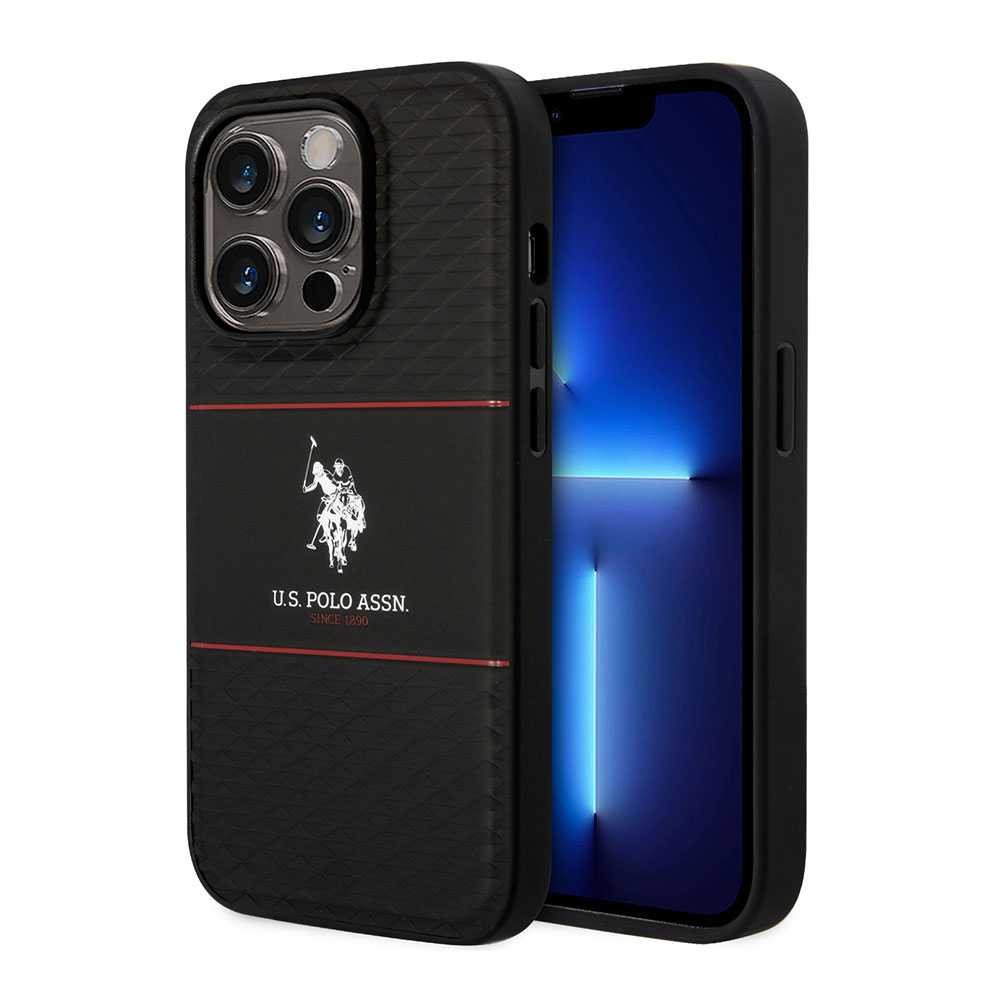 U.S.Polo Assn. PU HS Pattern DH Stripe Hard Case for iPhone 14 Pro (6.1") - Black