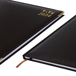 FIS 2024 Executive Diary Arabic/English/French Vinyl Padded Sewn Cover (1-Week at a Glance) Chocolate - FSDI35AE24CH