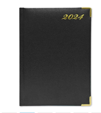 Fis 2024 A5 Diary,Gold Corners,English Vinyl 1Side Padded Black -FSDI22E24BK