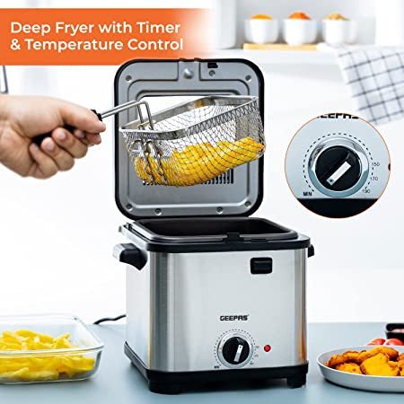 Geepas GDF36012UK 900W Deep Fat Fryer, 1.5 Liter Capacity, Silver/Black