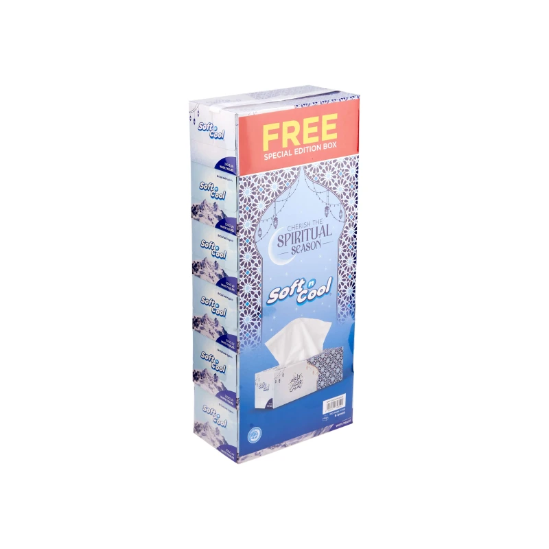 Soft n Cool 200 Sheets X 2 Ply 30 Boxes + 6 Box Free Arabic theme Facial Tissue