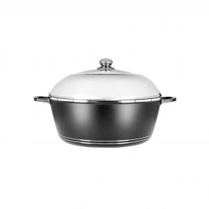 Royalford 40Cm Classic Plus Casserole With Glass Lid - Ceramic - Black
