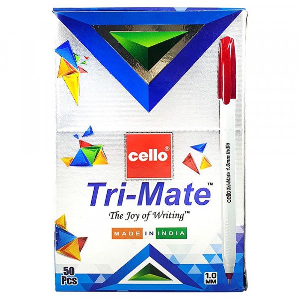 Cello Tri-Mate Ballpoint Pen, 1.0mm (50 Pieces, Red)