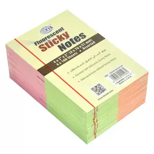 FIS Sticky Note, 4 Assorted Fluorescent Colours, Size 3 x 2 Inch, 4 Colour X 100 Sheets, Quantity per Pack 6 - FSPOF32C4X100