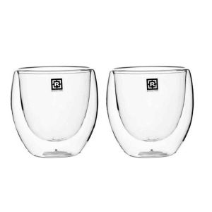 Royalford Bars 2Pc Double Wall Cup Set - Borosilicate Glass - Clear - 250 ML