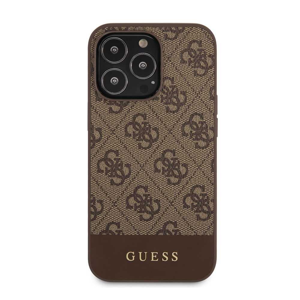 Guess PC/TPU 4G PU Case With Bottom Stripe Metal Logo For iPhone 13 Pro (6.1") - Brown