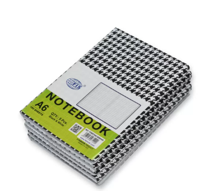 Pack of 5 Pieces Soft Cover Square Lines Notebook White/Black